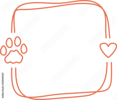 Hand Drawn Square Pet Frame With Footprints And Heart