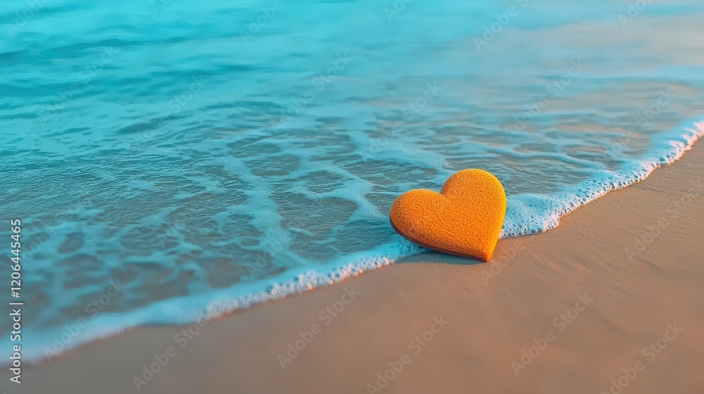 Fototapeta premium Orange Heart on Tranquil Beach Shoreline