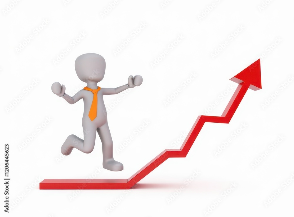 3d man red arrow success chart on white background. 3d man red arrow success chart on white background.