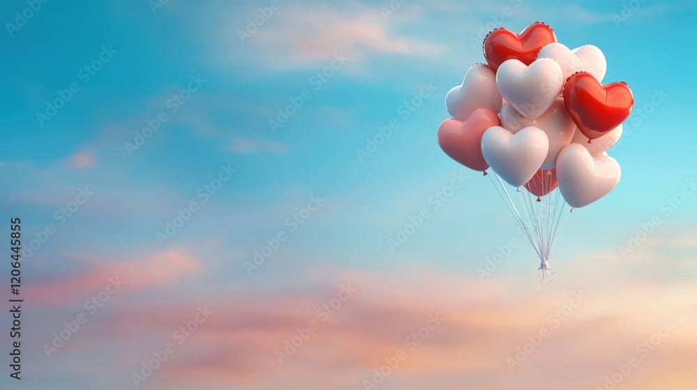 Fototapeta premium Colorful Heart Balloons Against a Soft Sky Background
