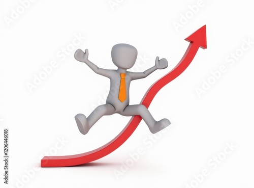 3d man red arrow success chart on white background.