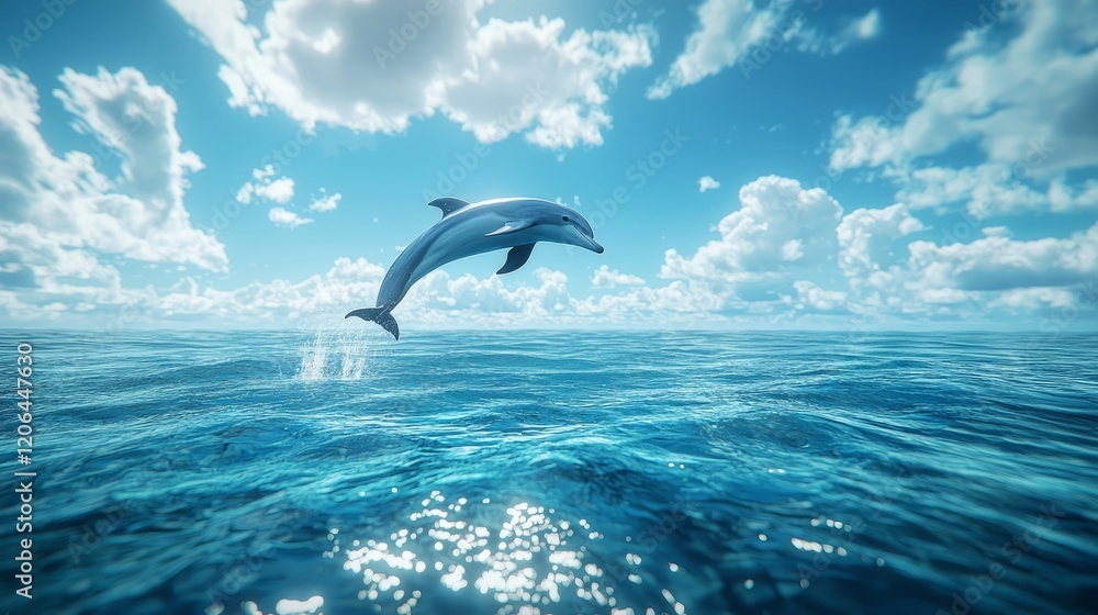 Fototapeta premium Dolphin Jumping Over Serene Ocean Waters