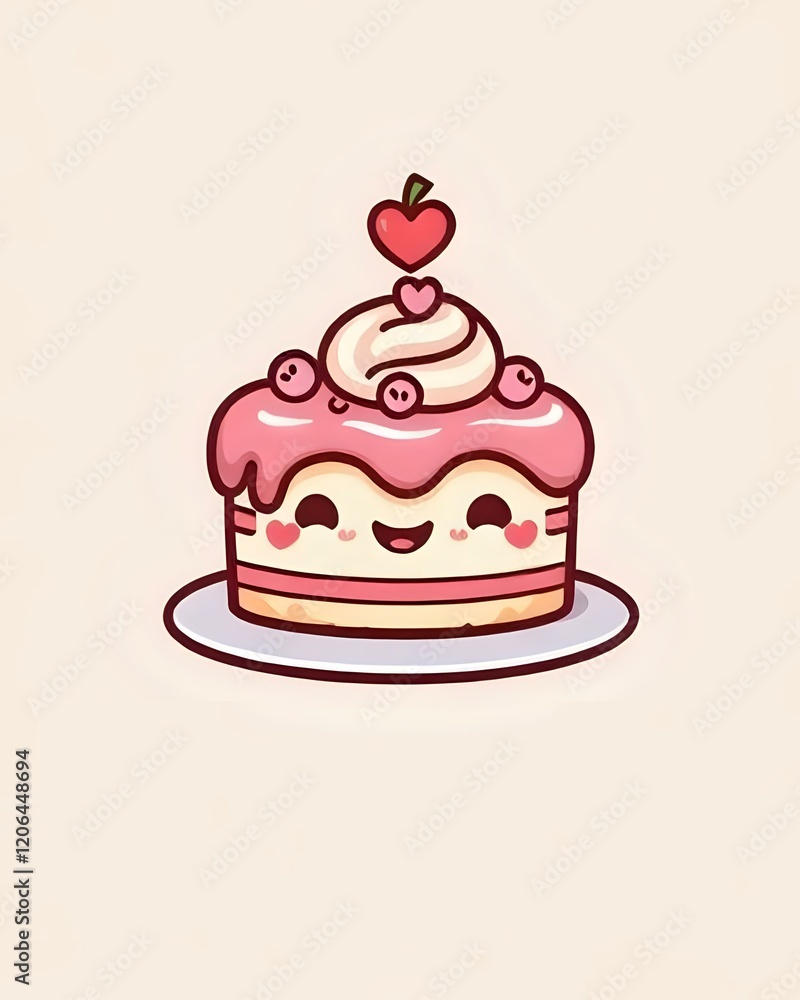 illustration vectorielle d'un petit gâteau d'anniversaire qui sourit illustration vectorielle d'un petit gâteau d'anniversaire qui sourit