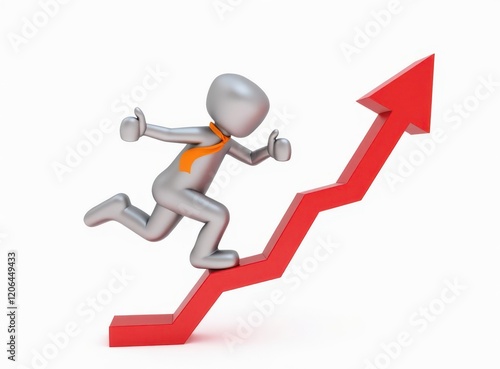 3d man red arrow success chart on white background.
