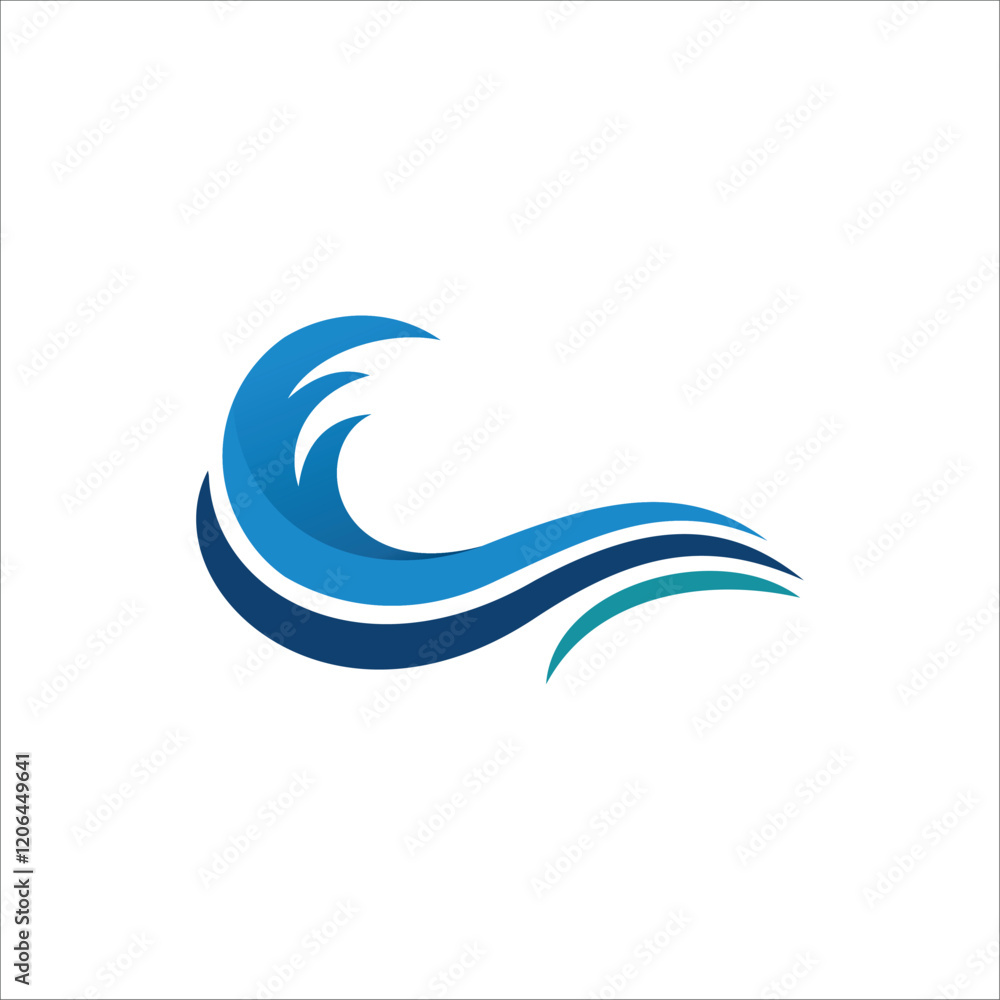 Naklejka premium Abstract blue wave design with nature-inspired elements incorporating water motifs, in a flowing decorative pattern.