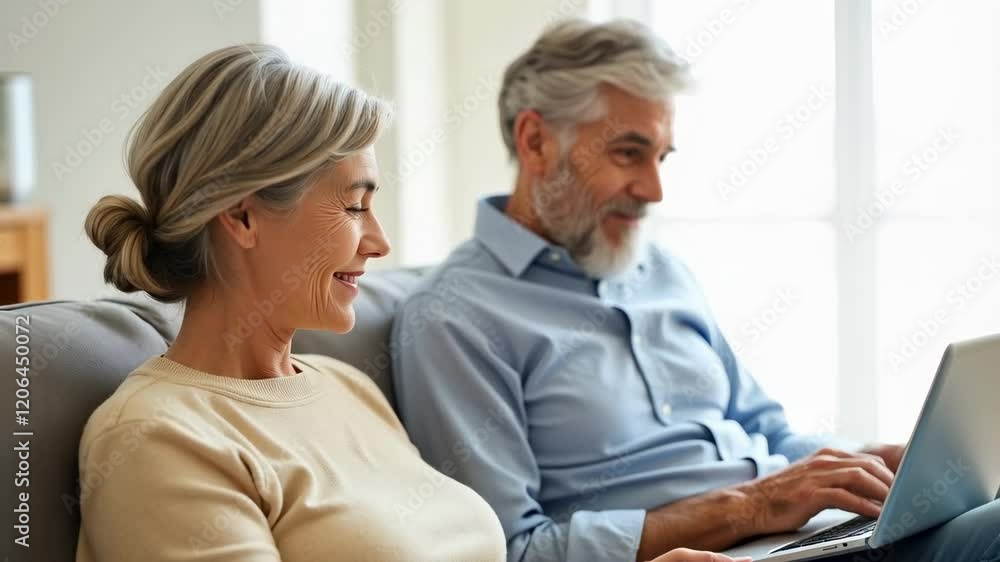 Happy Senior Couple Engaging with Modern Technology at Home: Joyful Moments of Connection and Learning in a Cozy Living Space Happy Senior Couple Engaging with Modern Technology at Home: Joyful Moments of Connection and Learning in a Cozy Living Space