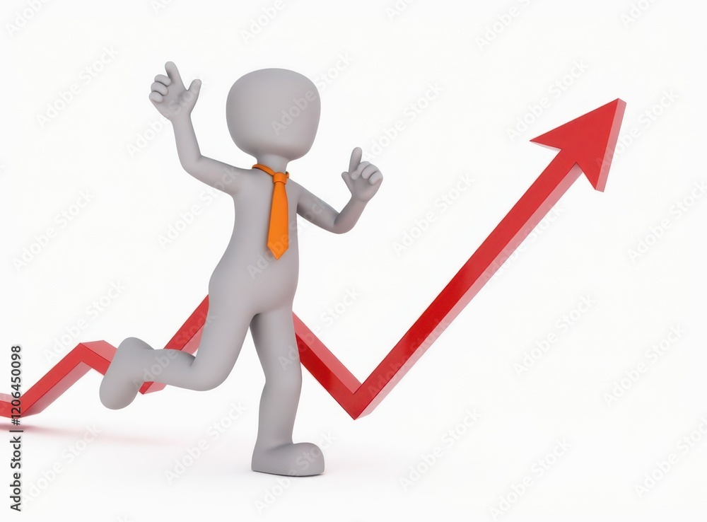 3d man red arrow success chart on white background. 3d man red arrow success chart on white background.