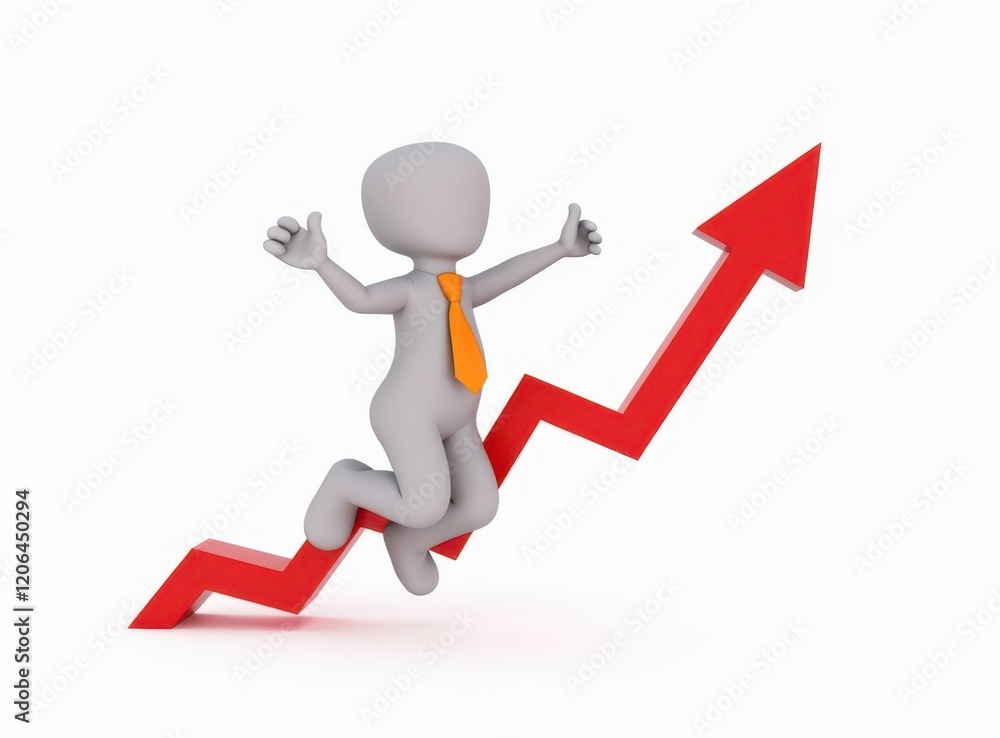 3d man red arrow success chart on white background. 3d man red arrow success chart on white background.