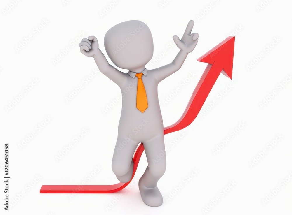 3d man red arrow success chart on white background. 3d man red arrow success chart on white background.