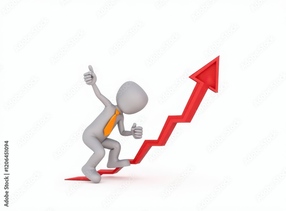 3d man red arrow success chart on white background. 3d man red arrow success chart on white background.
