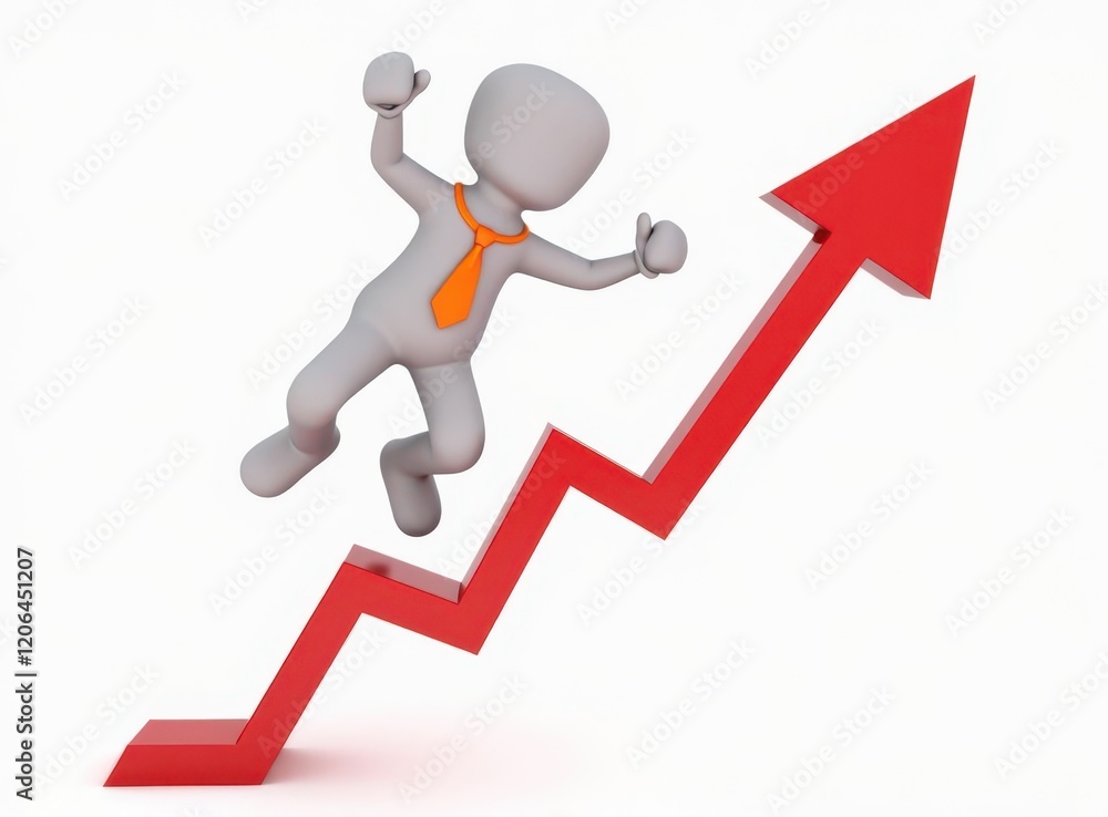 3d man red arrow success chart on white background. 3d man red arrow success chart on white background.
