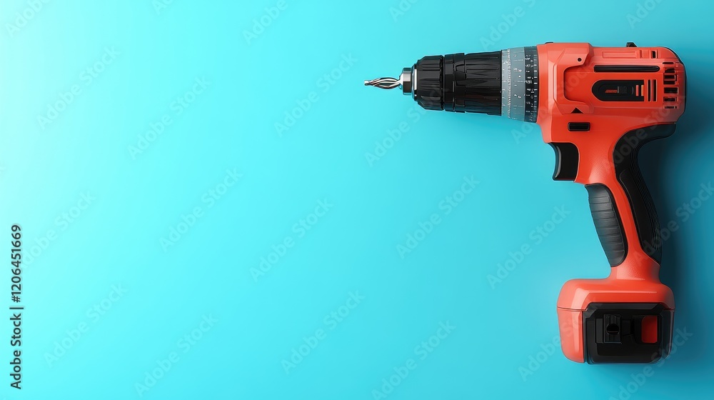 A professional-grade drilling machine with a detachable battery pack on a bright blue background. A professional-grade drilling machine with a detachable battery pack on a bright blue background.