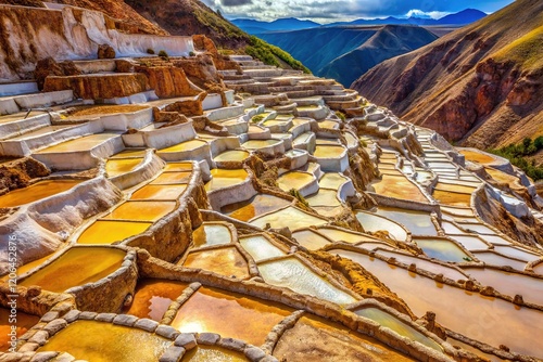 Maras Salt Mines Cusco Peru - Colorful Andean Landscape photo