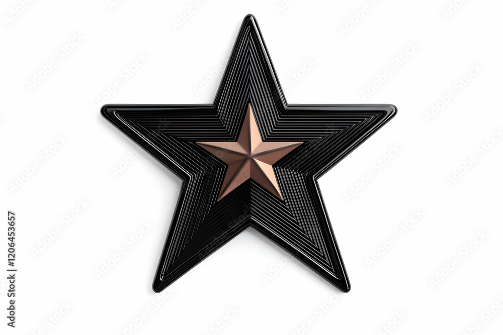 Obraz premium Black and Bronze Star Emblem with Striped Design on White Background