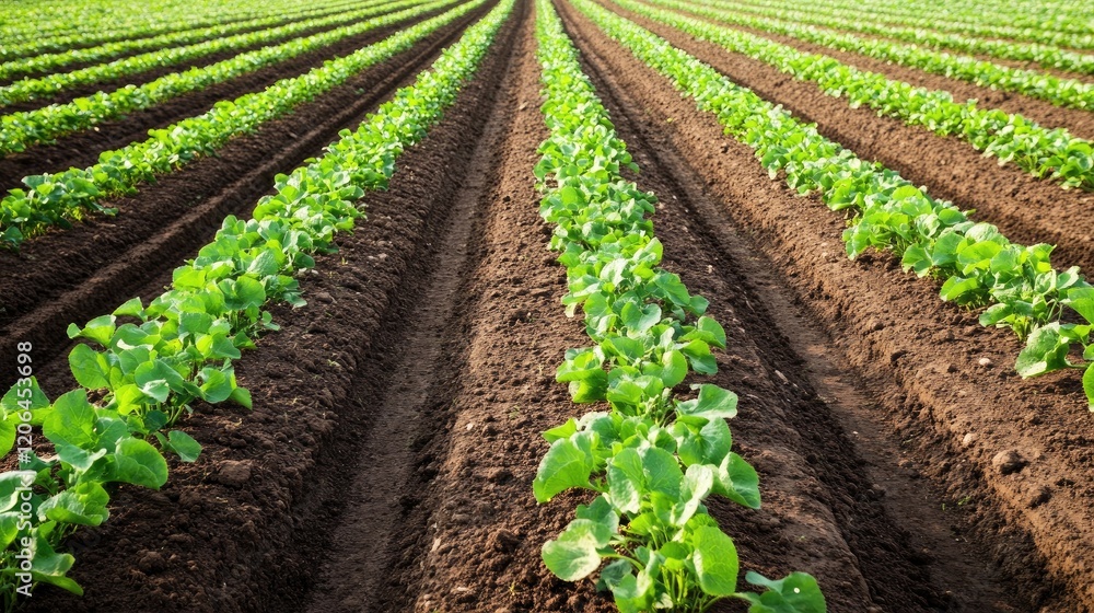 Overhead shot of farmland with crops planted in neat, geometric patterns. Overhead shot of farmland with crops planted in neat, geometric patterns.