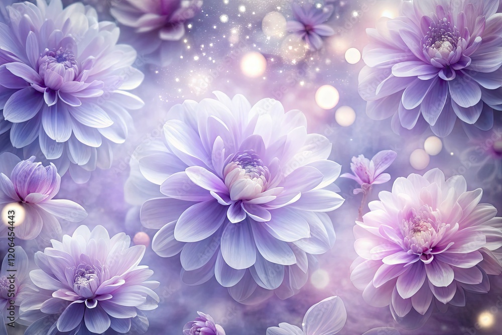 Obraz premium Abstract purple floral seamless pattern, high-resolution digital art with white petals and artistic texture. Long exposure effect.