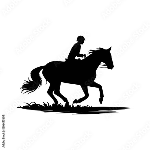Silhouette of Equestrian Rider Galloping on Horse