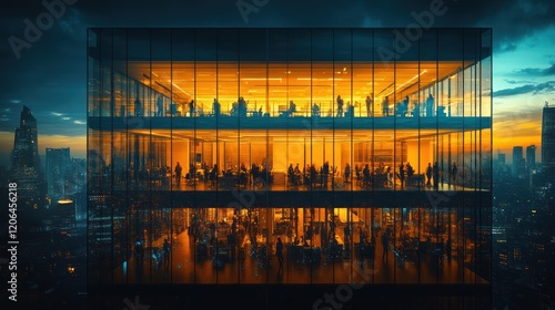 Wallpaper Mural Night City Office Building: A Glowing Metropolis Torontodigital.ca