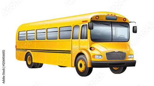 yellow school bus isolated on a white transparent background photo