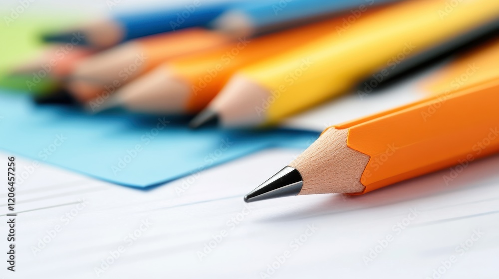 Quickly reviewing tasks with vibrant pencils and notes on a busy desk Quickly reviewing tasks with vibrant pencils and notes on a busy desk