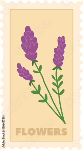 Rectangle Botanical Postage Stamp With Flower