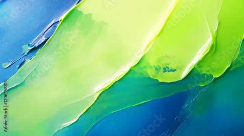 Vivid Abstract Texture in Blue and Neon Green Acrylic Paint - Made with Generative AI photo