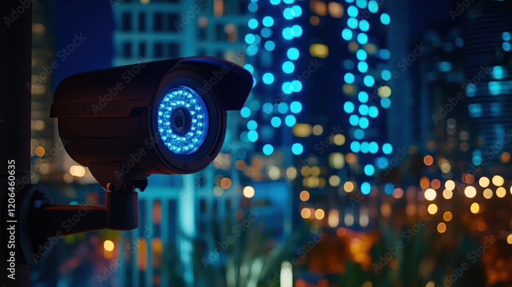 Night City Surveillance: A Security Camera Observes the Urban Glow Night City Surveillance: A Security Camera Observes the Urban Glow