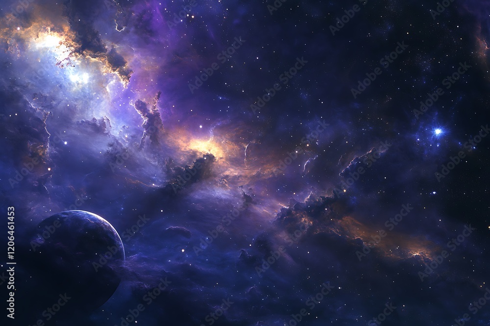 Fototapeta premium A stunning cosmic scene filled with colorful nebulae and stars.