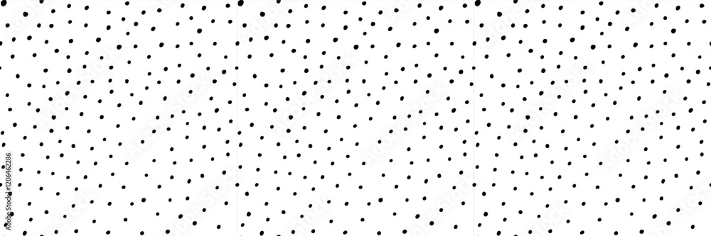 Small dash seamless pattern with polka dots. Hand drawn black circles on a white background create a playful, minimalist design. Perfect for fabric, packaging, and wallpapers. Vector illustration. Small dash seamless pattern with polka dots. Hand drawn black circles on a white background create a playful, minimalist design. Perfect for fabric, packaging, and wallpapers. Vector illustration.