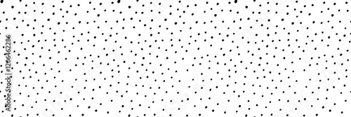 Small dash seamless pattern with polka dots. Hand drawn black circles on a white background create a playful, minimalist design. Perfect for fabric, packaging, and wallpapers. Vector illustration.