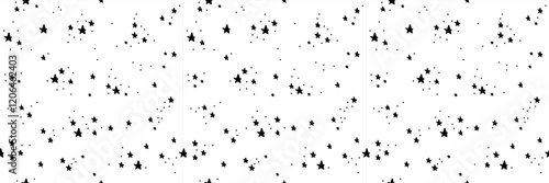 Seamless pattern with doodle circles, dots, and stars in black and white. Playful hand drawn design. Perfect for textiles, stationery, wrapping paper, and digital projects. Vector illustration
