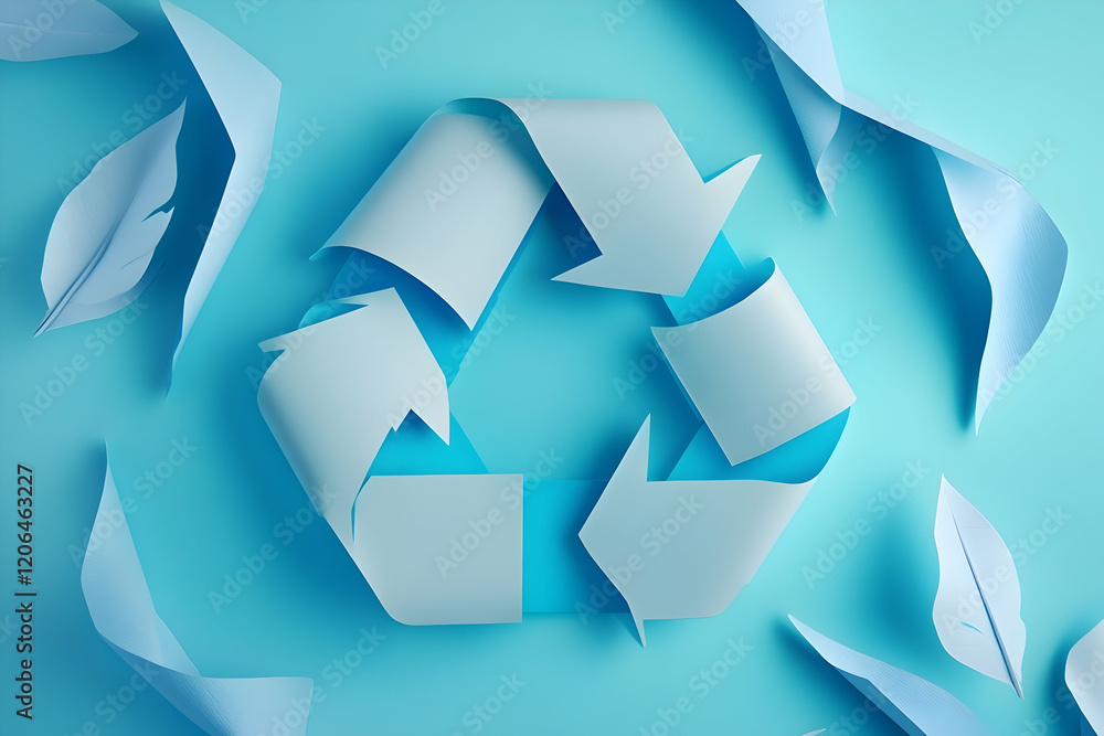 Paper-crafted recycling emblem with banner space, emphasizing environmental care and reuse. Paper-crafted recycling emblem with banner space, emphasizing environmental care and reuse.