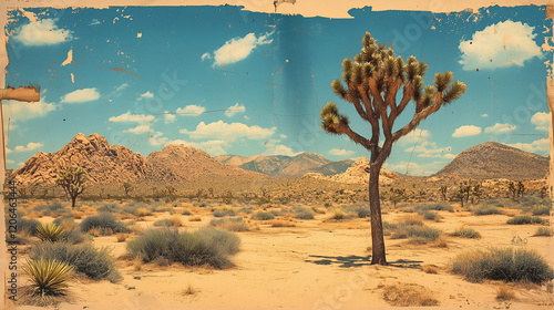 Vintage joshua tree national park travel post card illustration