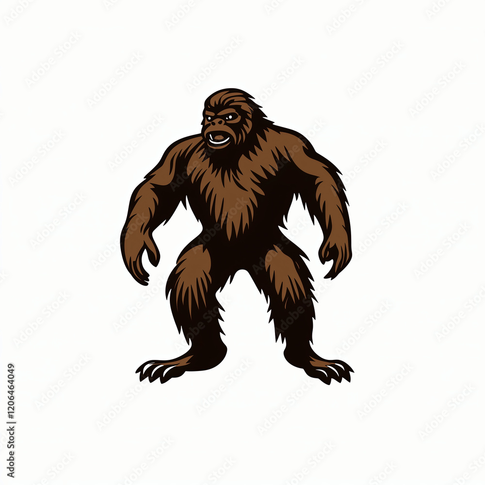 Fototapeta premium Bigfoot sasquatch vector illustration, Mythical creature beast hiking camping clip art element