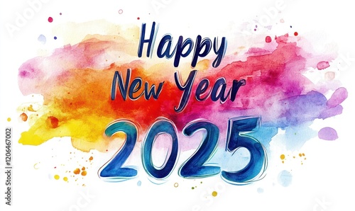 Happy New Year 2025: Vibrant Watercolor Celebration