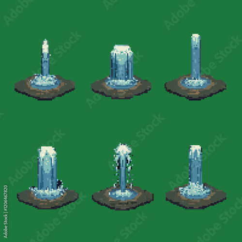 Pixel art set of geysers