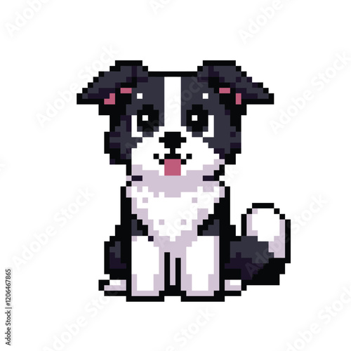 Pixel art Border Collie dog 