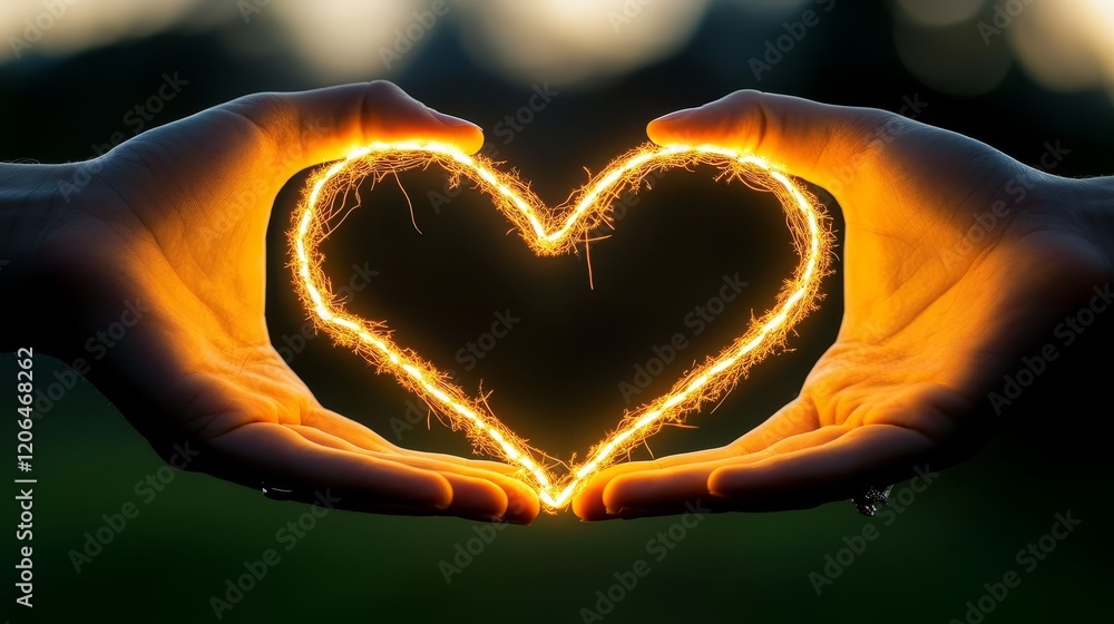 Glowing fiery heart held in hands, a symbol of warmth, passion, and love two Glowing fiery heart held in hands, a symbol of warmth, passion, and love two