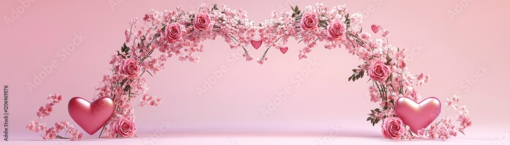 Pink Floral Archway with Hearts, Roses, Valentine's Day Romance Pink Floral Archway with Hearts, Roses, Valentine's Day Romance