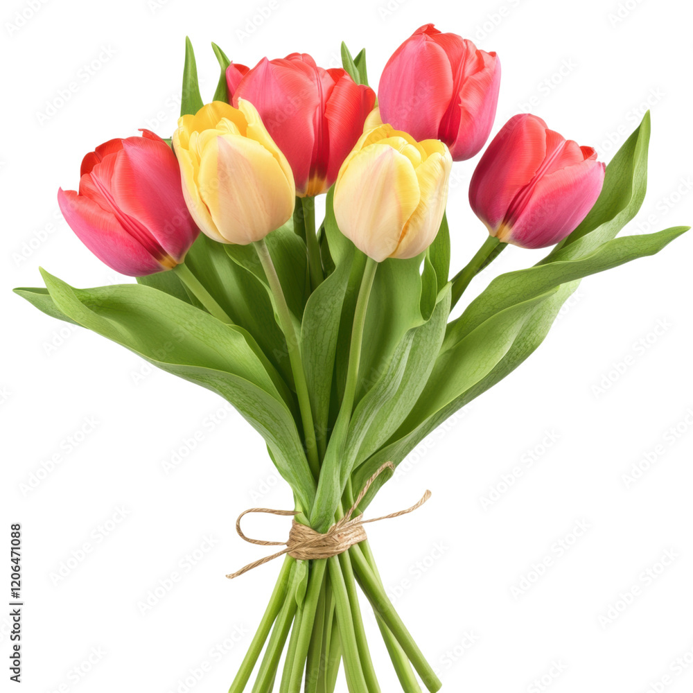 Vibrant Spring Bouquet of Pink and Yellow Tulips Close up Studio Shot Vibrant Spring Bouquet of Pink and Yellow Tulips Close up Studio Shot