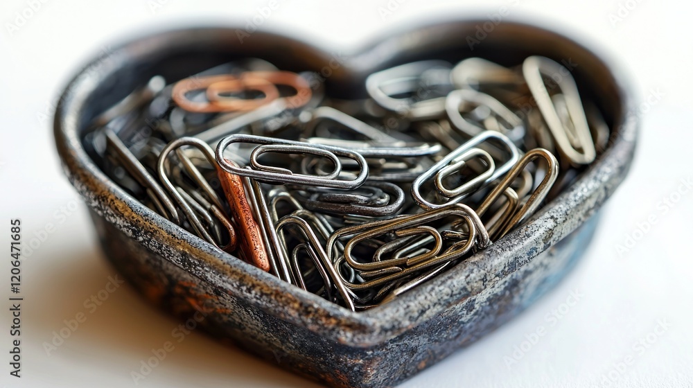 Heart-Shaped Container Filled with Assorted Paper Clips Heart-Shaped Container Filled with Assorted Paper Clips