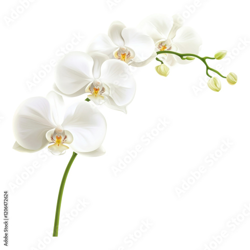Elegant White Phalaenopsis Orchid Branch Isolated on White Background Floral Design Element