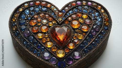 Heart-Shaped Gemstone Box with Vibrant Gradient of Sapphires, Rubies, and Topazes photo