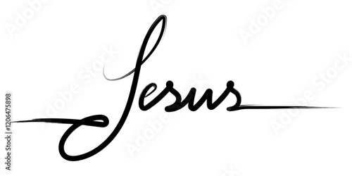 Hand-drawn Christian inscription "Jesus" isolated on white background. Calligraphy lettering. Religion and Christianity. Christian Words and Phrases. Vector illustration