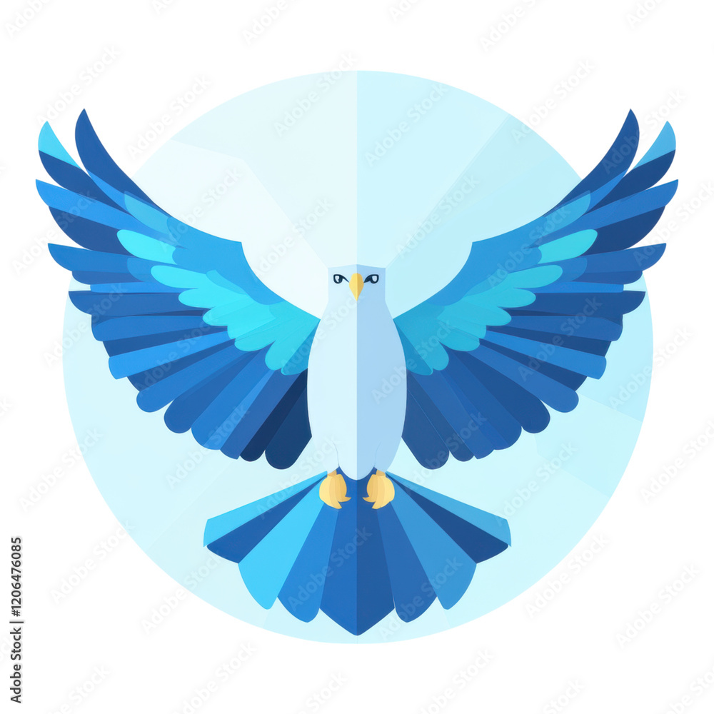 Obraz premium Majestic Blue Bird in Flight Wings Spread Wide Symbolic of Peace and Freedom