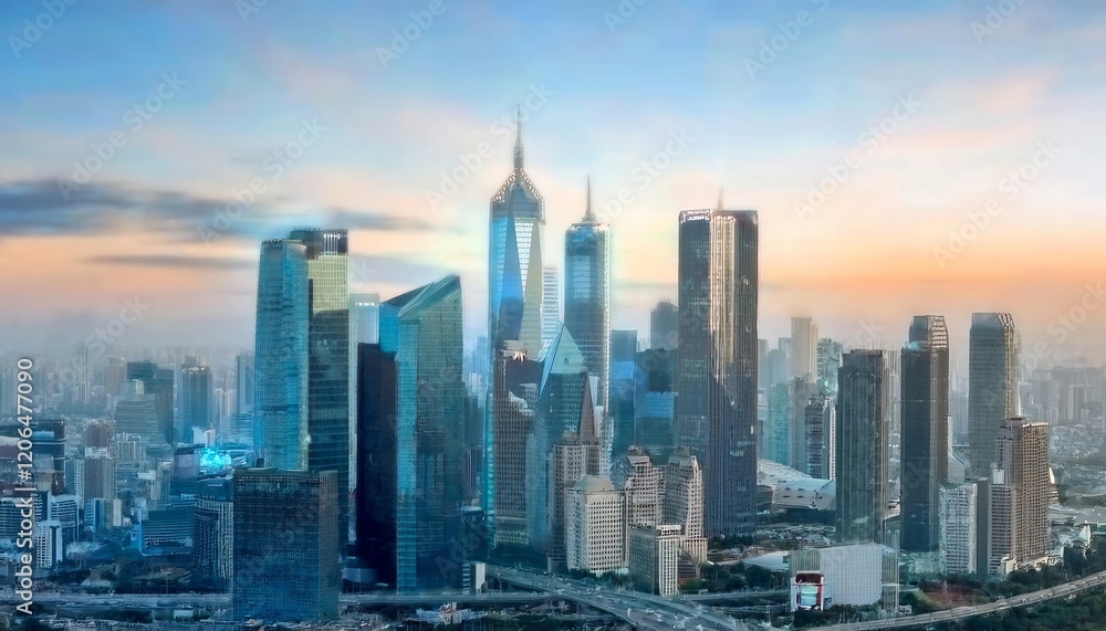 A stunning skyline view featuring modern skyscrapers against a colorful sunset backdrop, showcasing urban architecture and city life. A stunning skyline view featuring modern skyscrapers against a colorful sunset backdrop, showcasing urban architecture and city life.