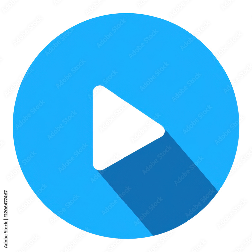 Play Button Icon Circular Blue Media Player Start Symbol with Long Shadow Play Button Icon Circular Blue Media Player Start Symbol with Long Shadow