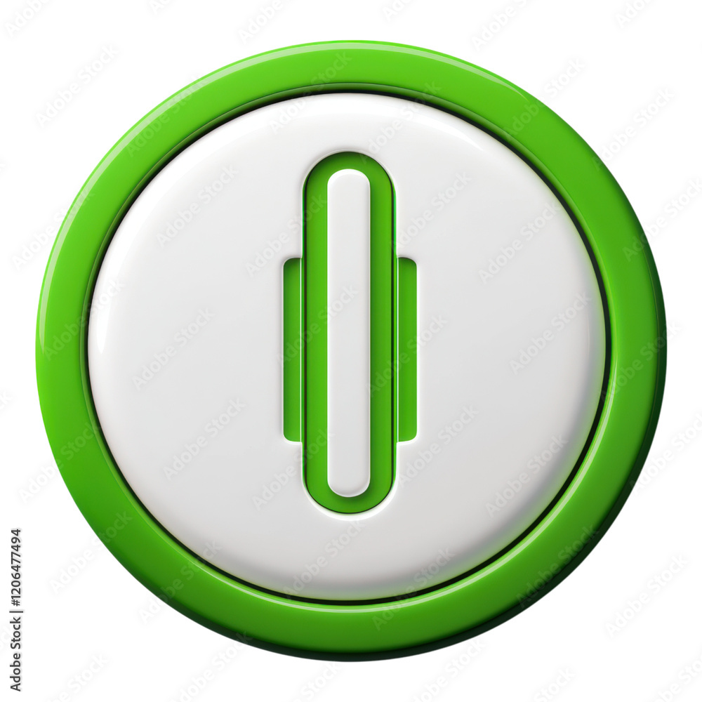 Green and White Circular Button with Pause Icon 3D Render App Interface Element Green and White Circular Button with Pause Icon 3D Render App Interface Element