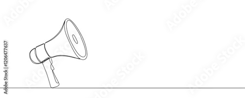 Megaphone loudspeaker icon continuous one line drawing of isolated outline flat vector illustration