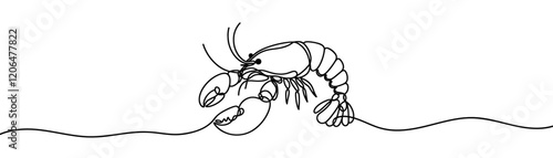 Continuous one line drawing of a crayfish or lobster posing. Animal with claws.